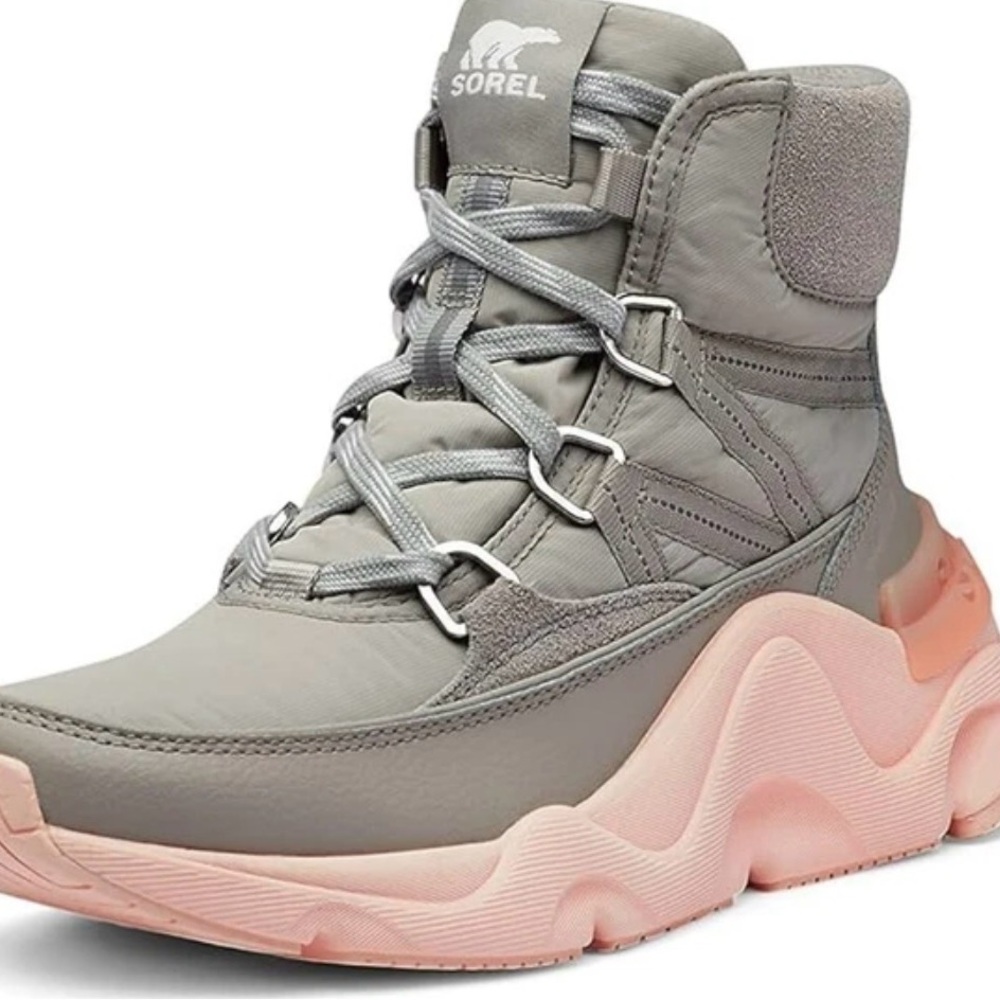 Sorel Women's Grey and Pink Lace-Up Platform Boot